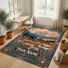 Mountain Floral Theme Soft Crystal Velvet Rug Custom Name & Text Print Non Slip Floor Rug for Bedroom Living Room
