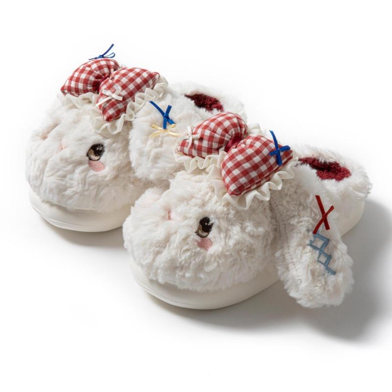 

Под чертой полностью хлопковые тапочки женские с большими ушками и бантом новые зимние домашние теплые плюшевые тапочки 40-41