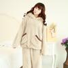 Thickened Warm Autumn Winter Women Cartoon Plush Hooded Bear Sleepwear Ladies Flannel Homewear Set Solid Nightwear Loungewear