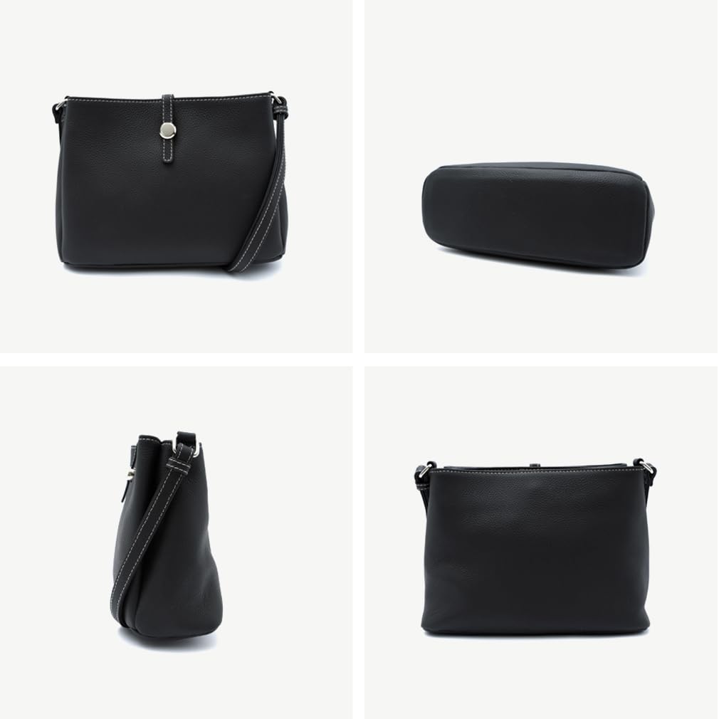 VITAFELICE Women's Leather 3-Room Shoulder Bag (sib-80035n) (Charcoal Brown)