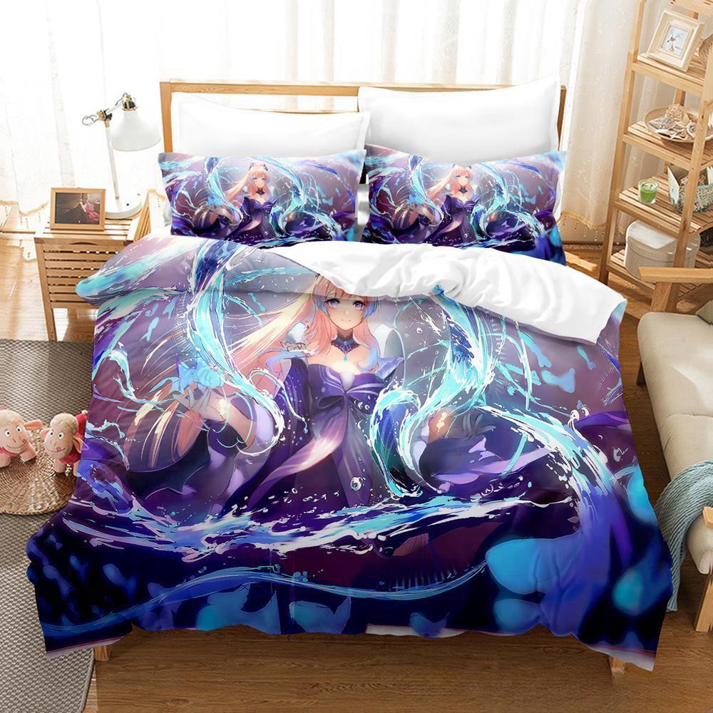 Genshin Impact Sangonomiya Kokomi Bedding Set Cartoon Anime Three-piece Set Adult Kid Bedroom Duvet Cover Sets 3D Kawaii Girls
