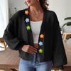 Women's Autumn And Winter Woven Sweater Jacket With Hand Hook Flower Splicing Short Buttonless Cardigan Sweater
