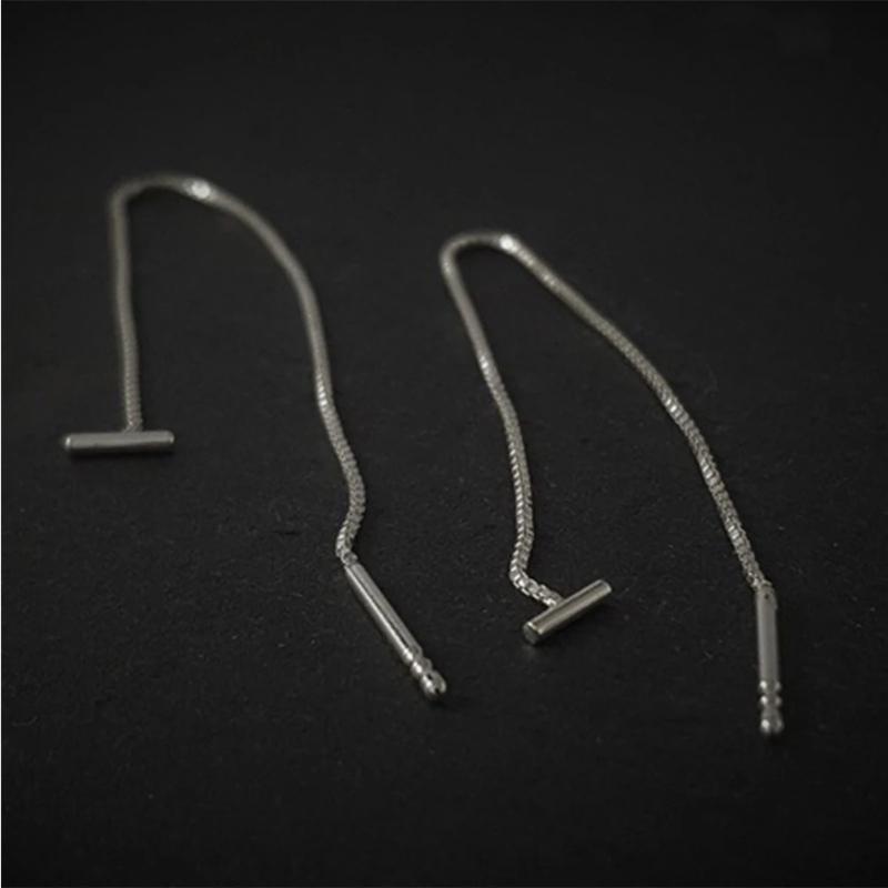 T-shaped Tassel Ear Chain, Low Luxury, High Appearance Level, Silver and Gold T-shaped Long Ear String Earrings