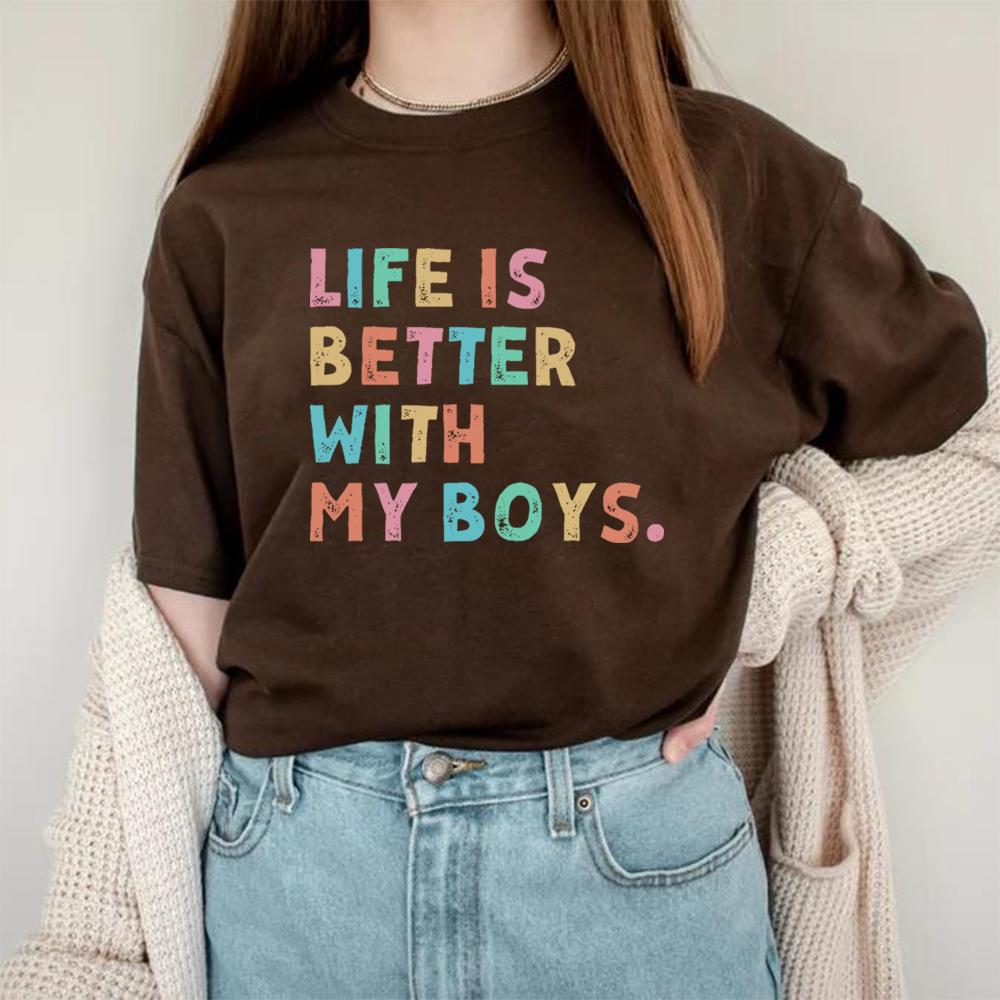 Life Is Better with My Boys T Shirt Mom of Boys Tshirt Mama Boy Shirts Fashion Women Short Sleeves Tops Mothers Day Gift