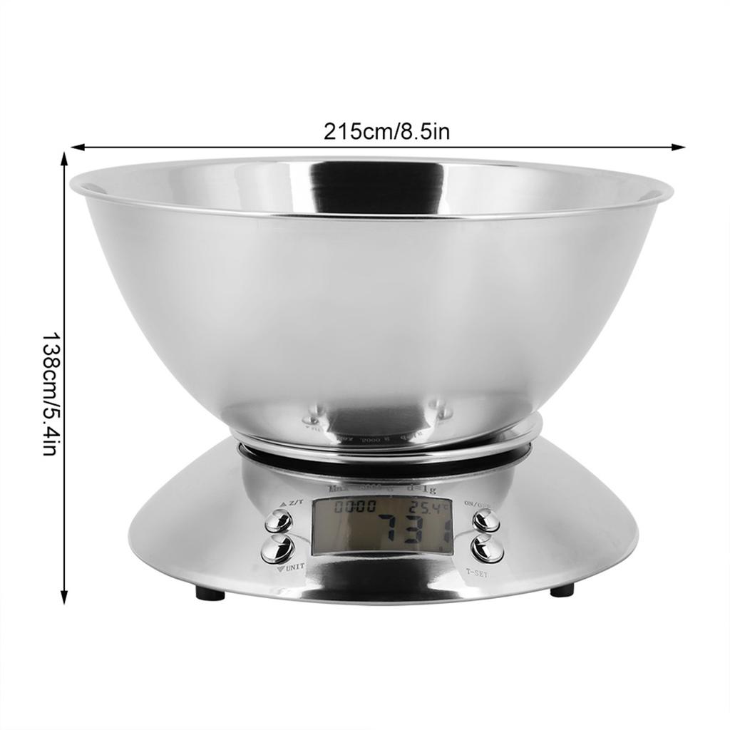 Digital Kitchen Scale Electronic Food Scale 5000g Weighing Scale with Stainless Steel Bowl for Cooking Baking Msuring