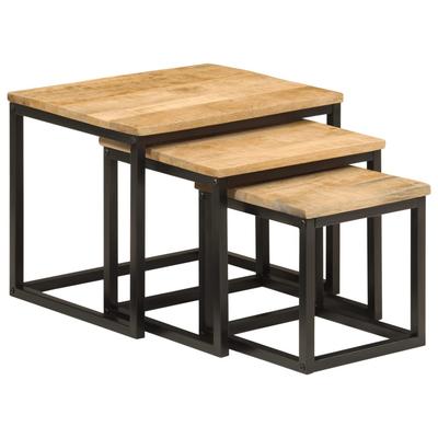 Vidaxl Coffee Tables, Nesting Together, 3 Pcs., Mango Wood and Iron