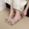 Fashion Slippers for Women 2025 New Summer Rhinestone Thick Heel Sandals for Women Fashion Flat Bottom for Women Outside Sandals