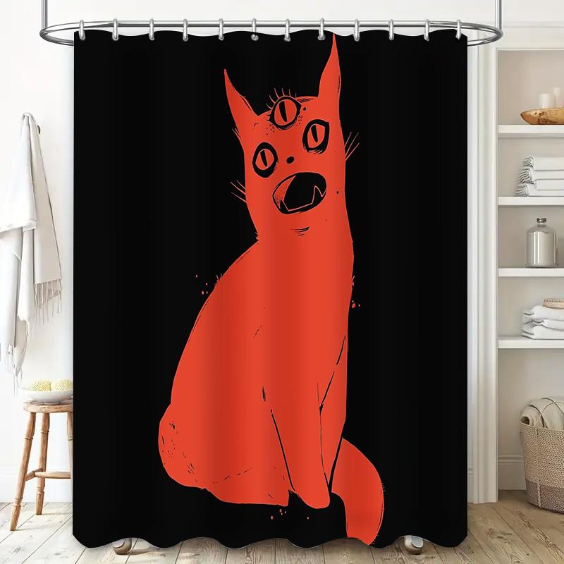 Unique Cat Shower Curtain Abstract Animal Lover Home Decor Modern Bathroom Set Artistic Pet Portrait Washroom Accessories