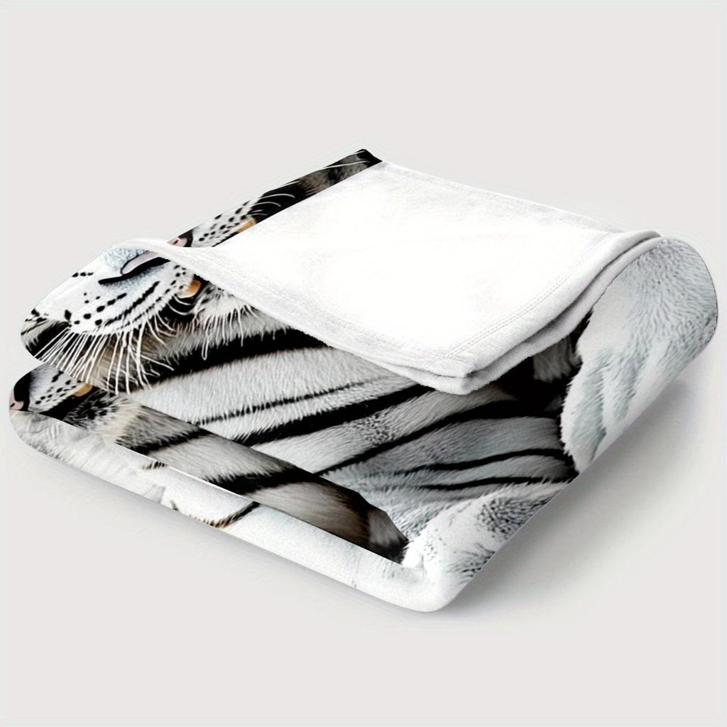 Custom White Tiger Blanket Personalized Name Big Cat Fleece Throw Soft Warm All Season Home Decor Gif