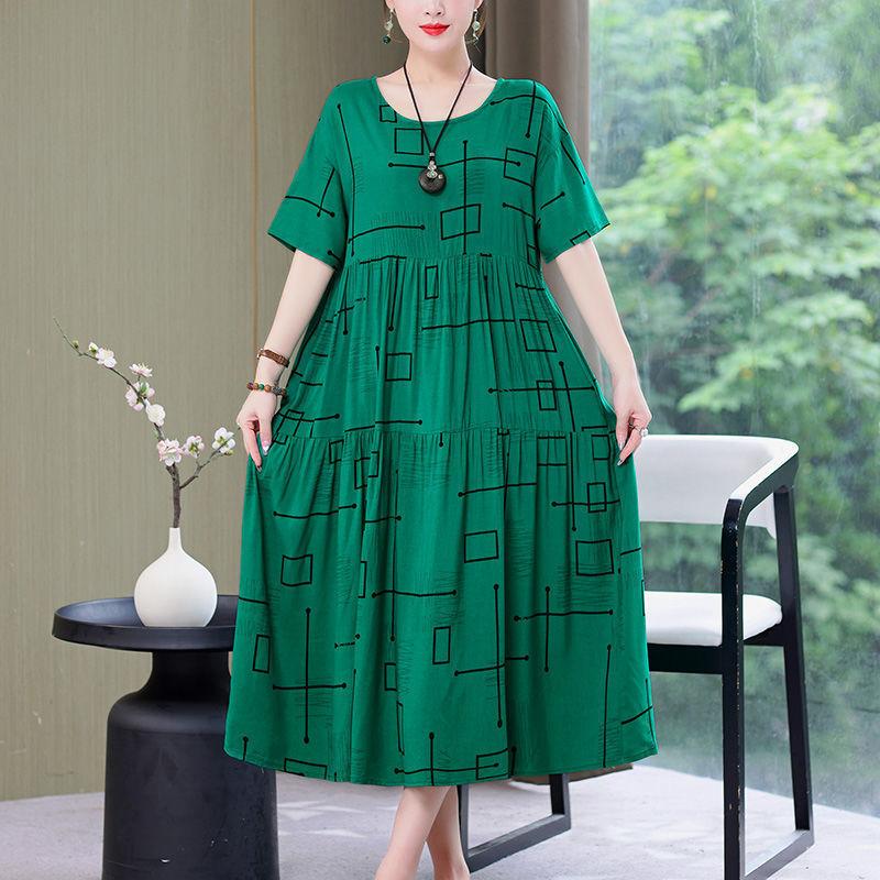 

Женские весенне-летние платья с короткими рукавами, винтажные платья больших размеров, свободные платья с круглым вырезом и принтом, платья средней длины