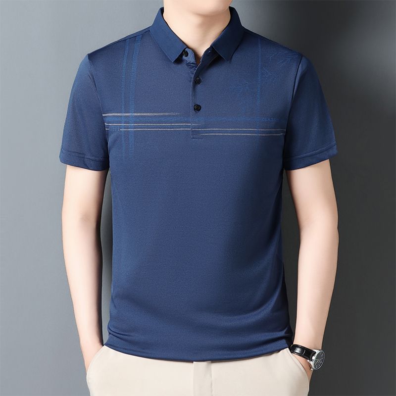 Middle-aged Men's Short-sleeved T-shirt  Men's New Business Casual Dad Lapel Polo Cypress Half-sleeved