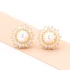 Light luxury high-end micro-inlaid zircon exaggerated pearl earrings gold-plated two-color earring-free earrings earrings and earrings for bridal earr