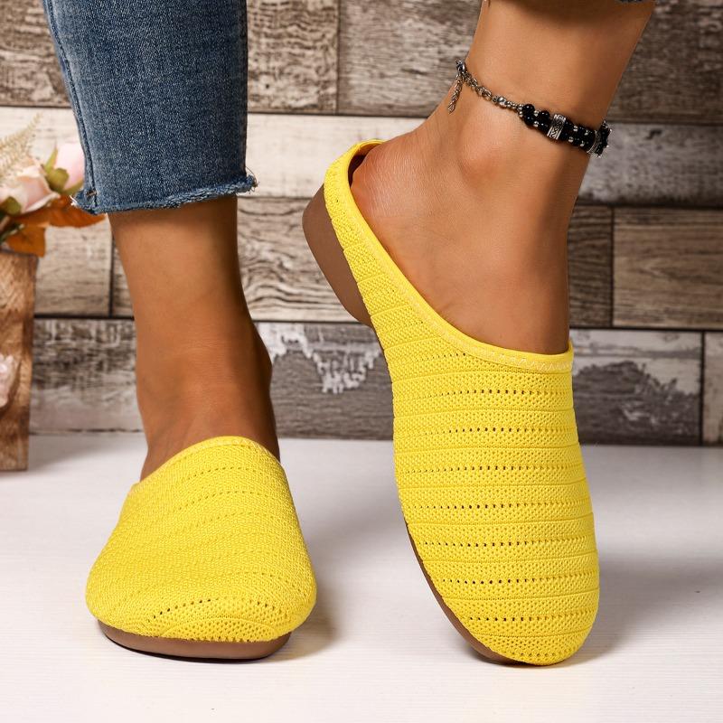 Women’s Closed-Toe Slip-On Hollow Fabric Flat Slide Sandals