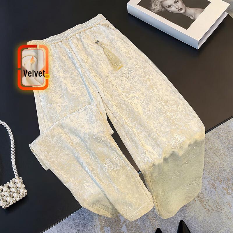 

Women s Retro New Chinese Style Fleece-Lined Loose Casual Pants L