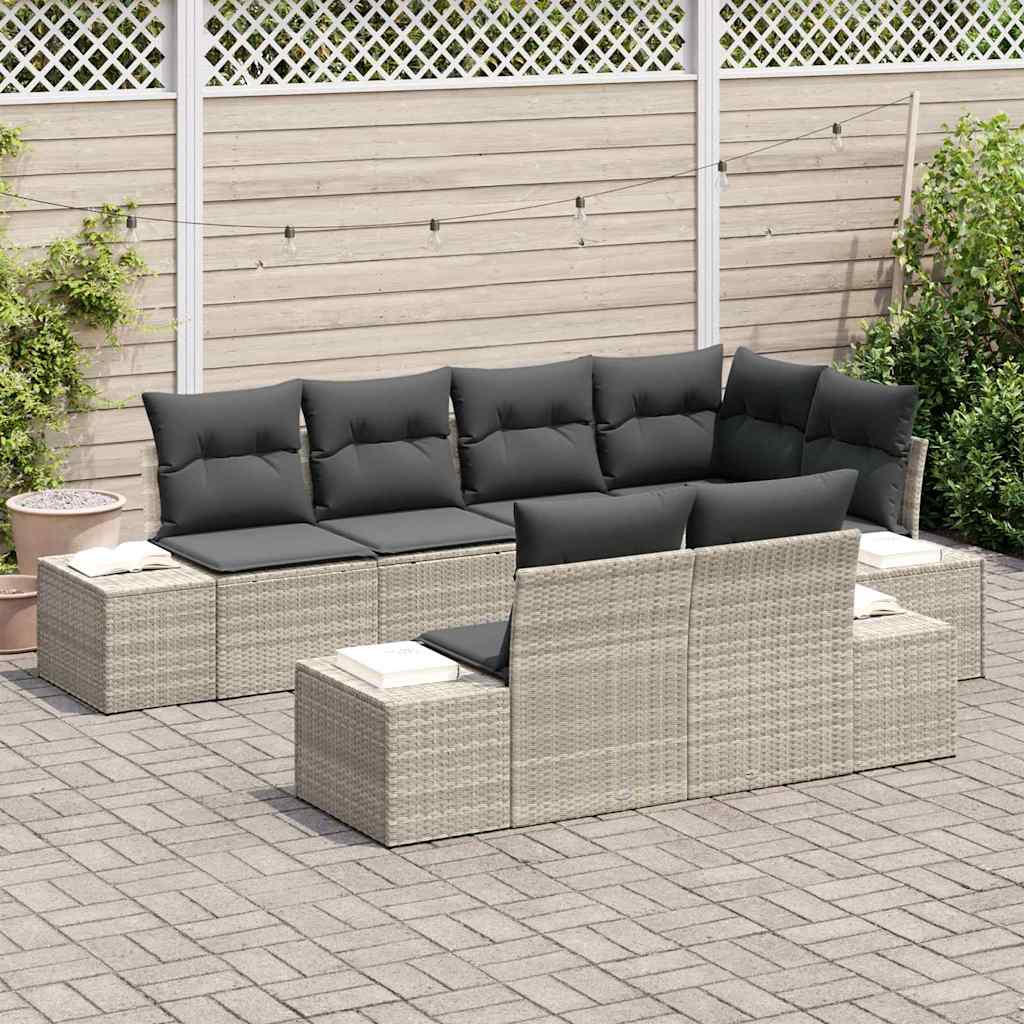 7 Piece Garden Sofa Set with Cushions Light Grey Poly Rattan