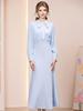 Zhi Li Light Blue Fishtail Dress: Spring 2026 Luxury Beaded Waist-Cinched French Style