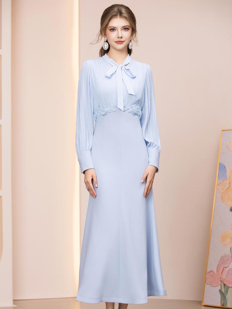 Zhi Li Light Blue Fishtail Dress: Spring 2026 Luxury Beaded Waist-Cinched French Style