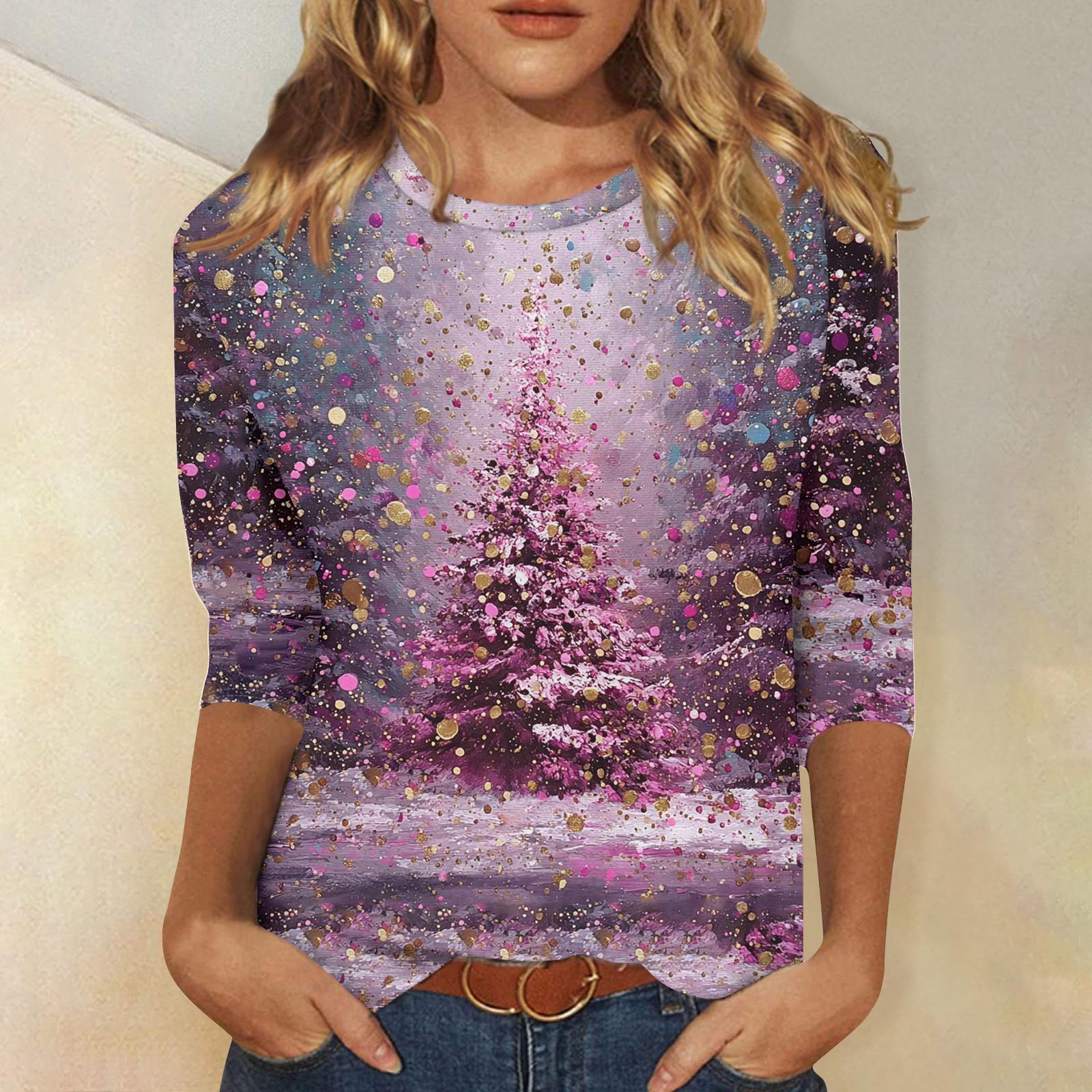 

Женский повседневный модный топ с рукавом три четверти и рождественским принтом S розовый