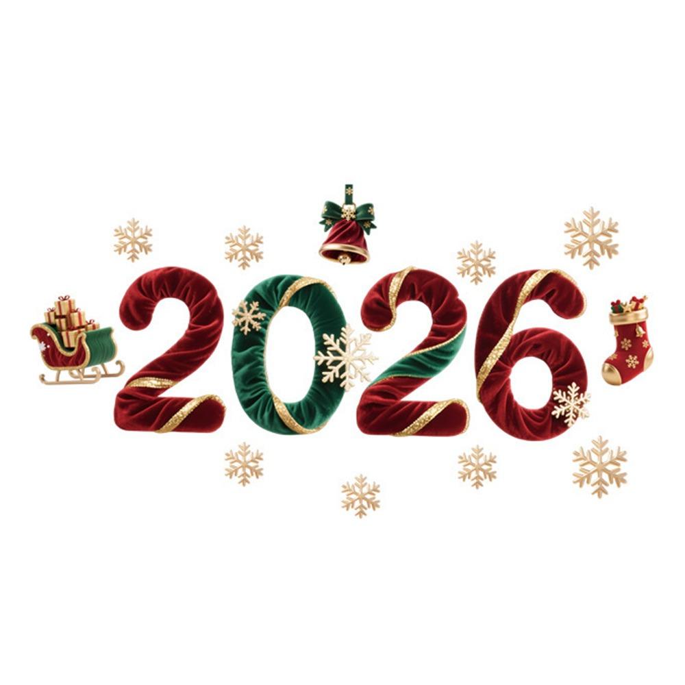 Multicolor 2026 3D Number Stickers Xmas Tree Bell DIY Accessories Window Stickers Cartoon Santa Glass Sticker