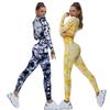 Set de îmbrăcăminte sport pentru yoga cu vopsea cravată: Top și pantaloni cu mânecă lungă pentru femei