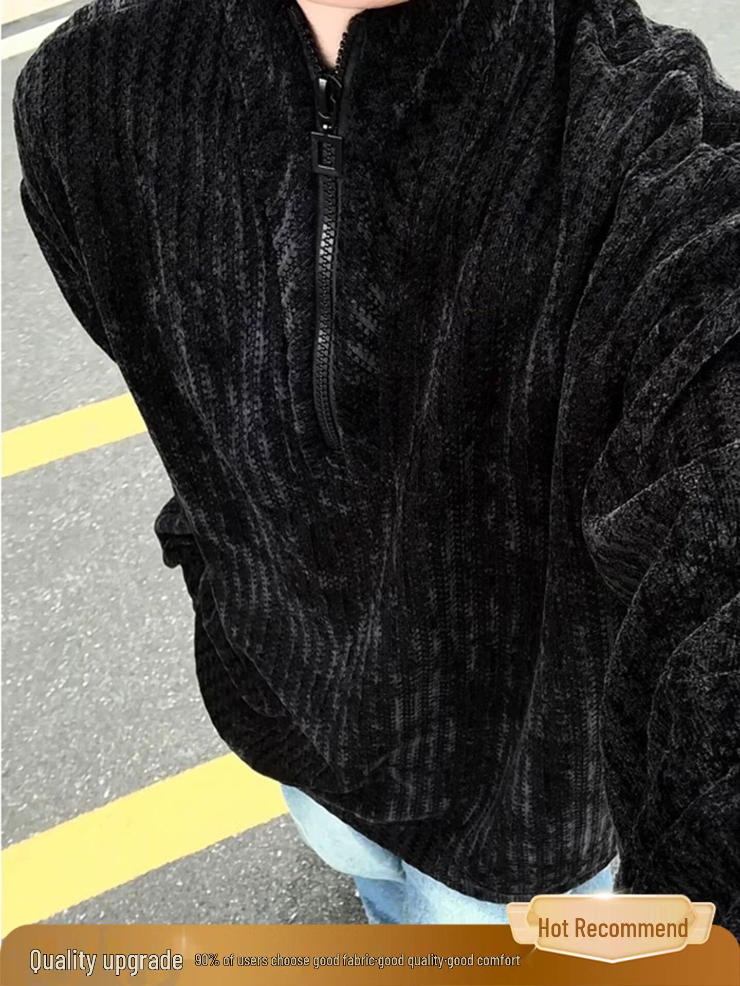 

Men s Trendy Solid Color Knitted Sweater – Half-High Collar, Long Sleeve, Versatile Fashion Design Triple Extra Large чорний