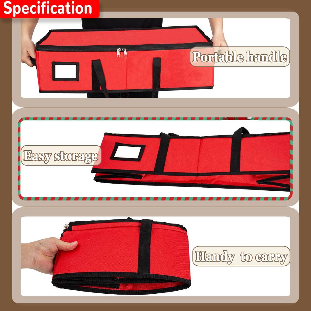 Red Christmas Ornament Storage Box with Adjustable Dividers Durable Stackable Organizer for Village Houses Figurines Keepsakes