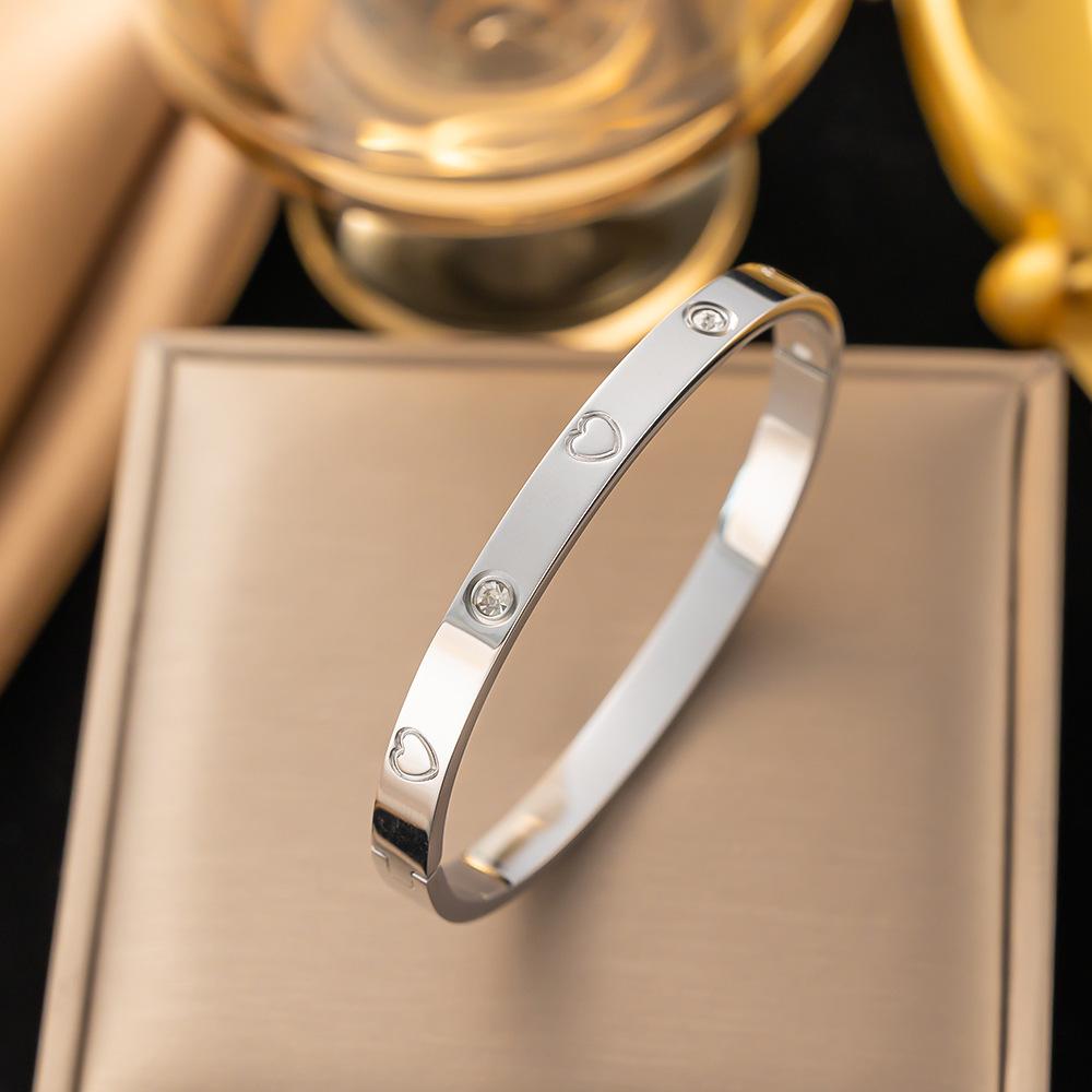 Htpwe Stainless Steel Love Bracelet For Women 18k Gold Plated Couple Holiday Gift Bracelet Party Daily Zircon