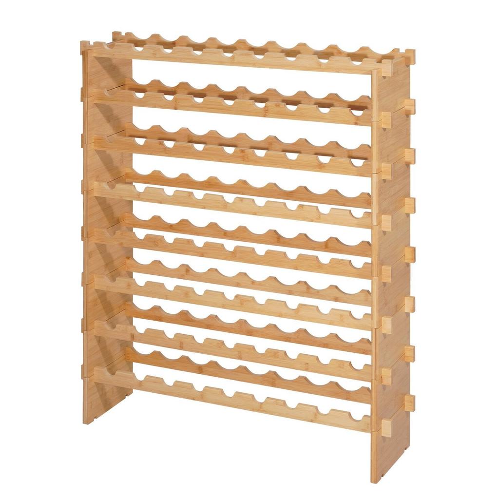 Rack de Vinhos Modular Empilhável para 72 Garrafas, 8 Níveis, Rack de Armazenamento de Vinhos de Chão Autoportante, Prateleira de Exibição de Vinhos Resistente, Prateleiras Sem Oscilação, Fácil