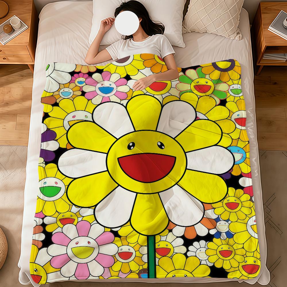 flower face Abstract pop modern murakami soft warm plush blanket dorm sofa living room pet hogar bedroom gift nap home Flannel