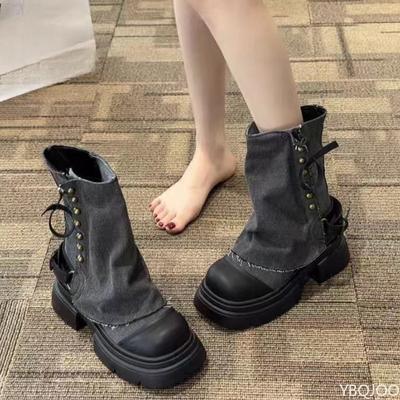 Fashion Fashionable Versatile Thick Soled Midsole Boots Women New Spring Autumn Retro Minimalist Shoes Leisure Comfortable Women's Boots