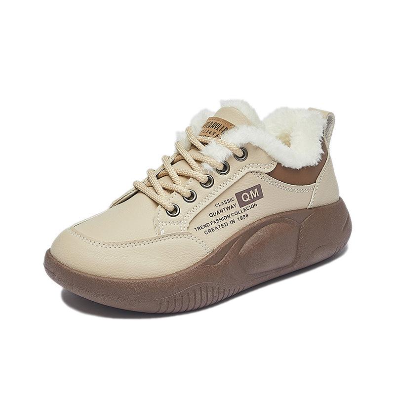 Baskets d'hiver chaudes à plateforme épaisse pour femmes, chaussures de marche avec doublure en fausse fourrure, baskets de tennis décontractées confortables à lacets avec doublure en polaire antidérapante pour femmes