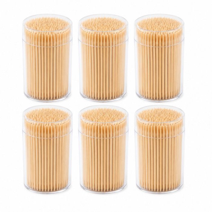 Set de 6 Pots de 150 Cure Dents en Bois pour Apéritif, Cuisine et Usage Quotidien
