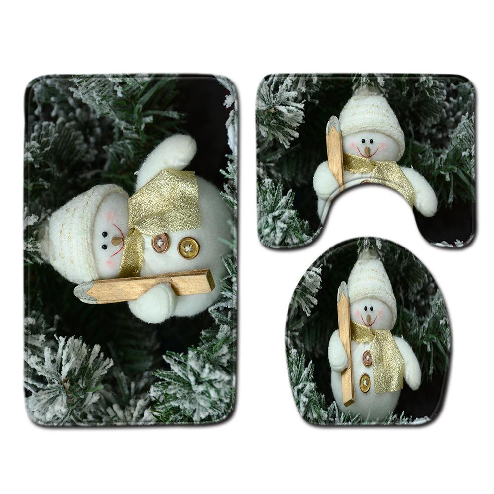 Christmas Bathroom Floor Mat Toilet Three-Piece Set