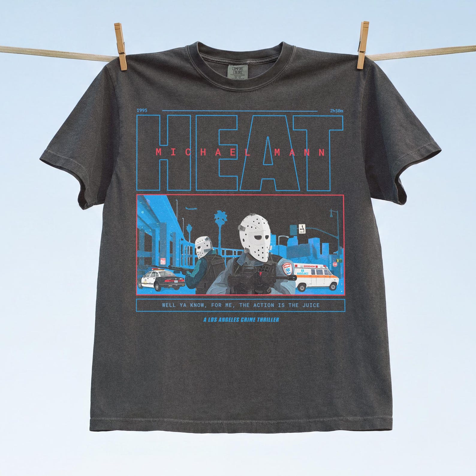 Retro 90s Action Movie Graphic Tee: Los Angeles Bank Robbery Film Heat T-Shirt M
