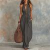 Dames Halter Nek Mouwloze Maxi Jurk Losse Pasvorm Effen Kleur Elegante Boho Lange Jurk