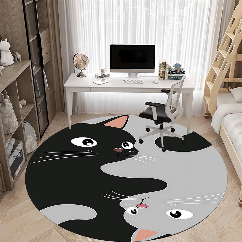 1 st Yin Yang-katt Rund Matta för Kontor, Under Kontorsstolar Sovrum Vardagsrum Heminredning, Rumsdekoration
