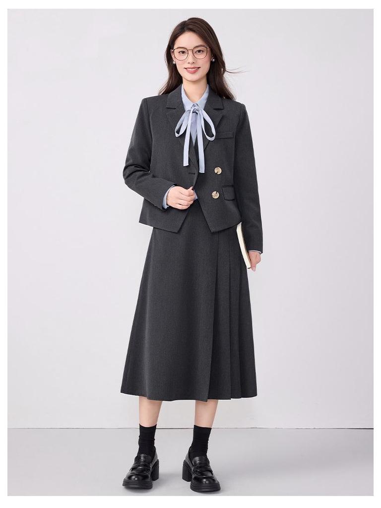 Women's Petite Short Blazer Jacket & Skirt Set - Spring/Autumn 2025, Professional Formal Wear