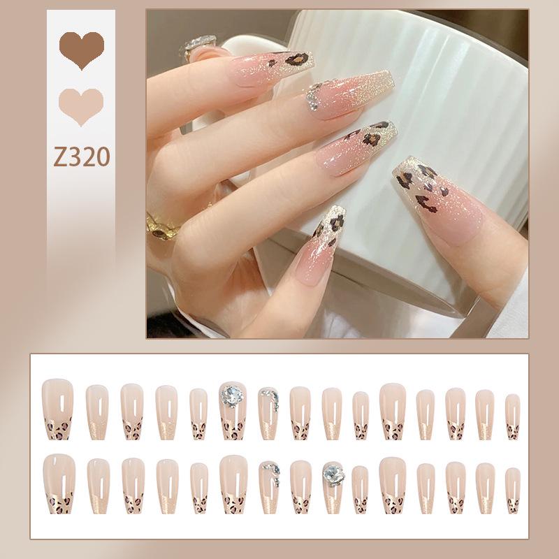 Leopard Print French Manicure Wearable Nail Tips – Autumn/Winter Whitening Stickers, High-End False Nails