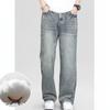 Summer new yellow mud American high street washed retro men's straight and thin straight jeans