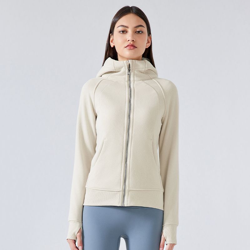 Winter Yoga Clothing Top Outdoor Sports Running Jacket Women Fall and Winter Fleece Cardigan Slim-Fit Hood Sweatshirt Women