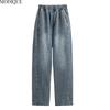 MODIQUE 2025 New Plus Size Summer Women's Loose Casual Straight Sickle Denim Long Pant Ladies Classic Elastic Solid Color Blue Jeans