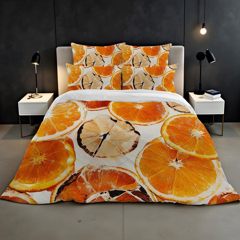 3D Digital Printing Bedding Two Or Three Piece Fruit Orange Polyester Quilt Cover