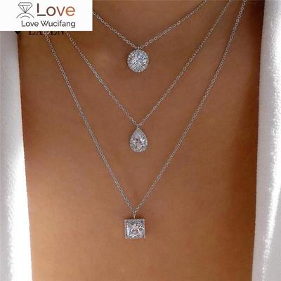 Fashion Water Drop Cz Zircon Chain Pendant Necklaces Teardrop Crystal Round Necklace Wedding Jewelry For Women