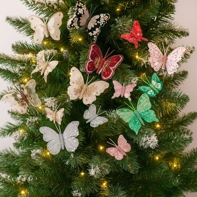 5-7cm Butterfly Christmas Decoration Plastic Feather Colorful Christmas Tree Decorations Handmade with Clip