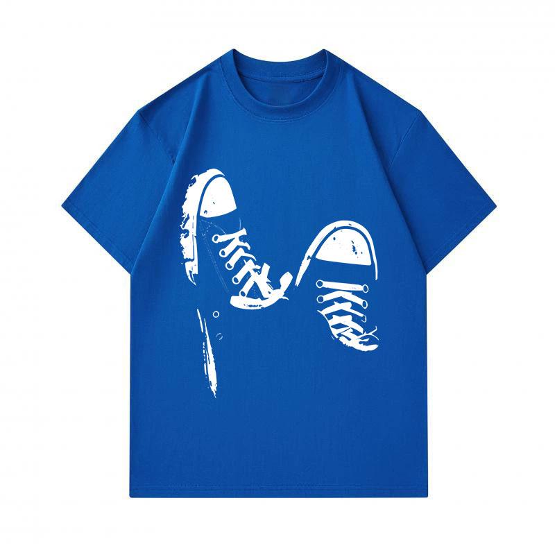 Men's 100% Cotton Crew Neck Short Sleeve T-Shirt, Distressed Sneaker Footprint Print Casual Comfortable Breathable Lightweight Tee for Daily Wear Stre
