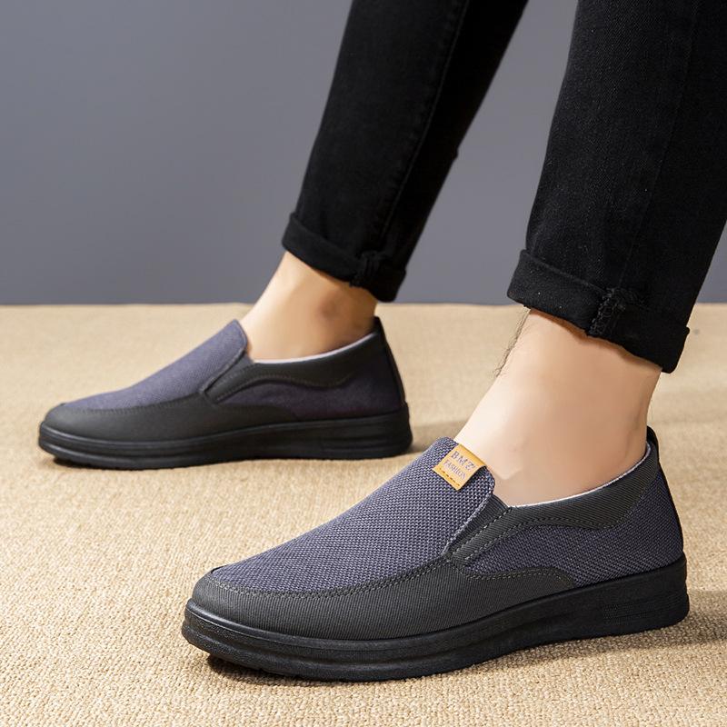 Nové pánské boty prodyšné ležérní boty pro tátu pekingské plátěné boty protiskluzové s měkkou podrážkou líné boty