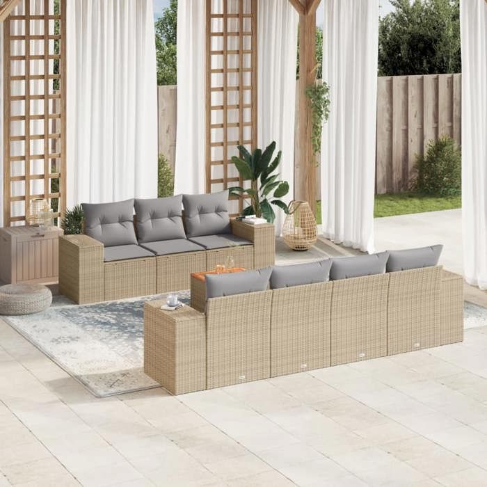 VidaXL Garden Lounge Set with Cushions 8 Pcs Beige Braided Resin 3225352
