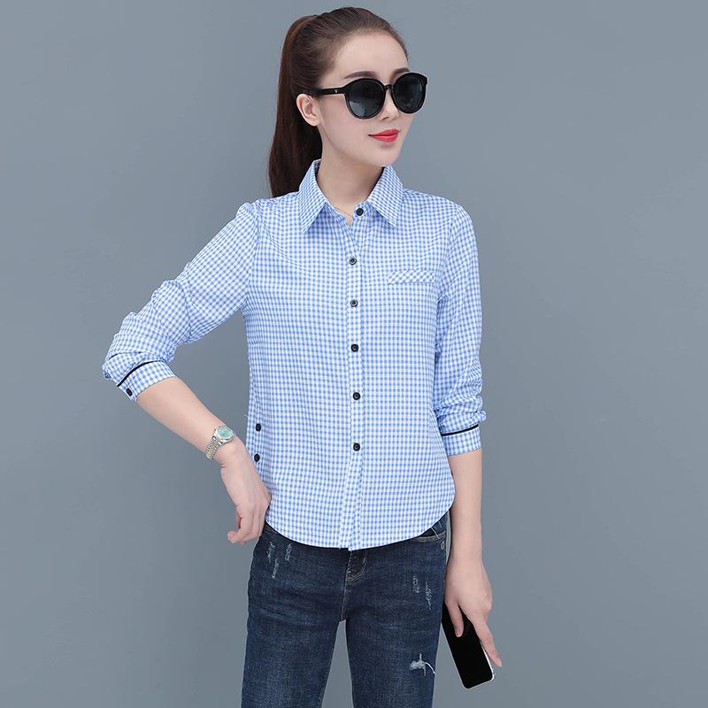 

Женская рубашка с длинным рукавом в полоску и клетку, Весна 2025, Приталенная, Большого размера, Корейский стиль 2XL (117-126 lbs)