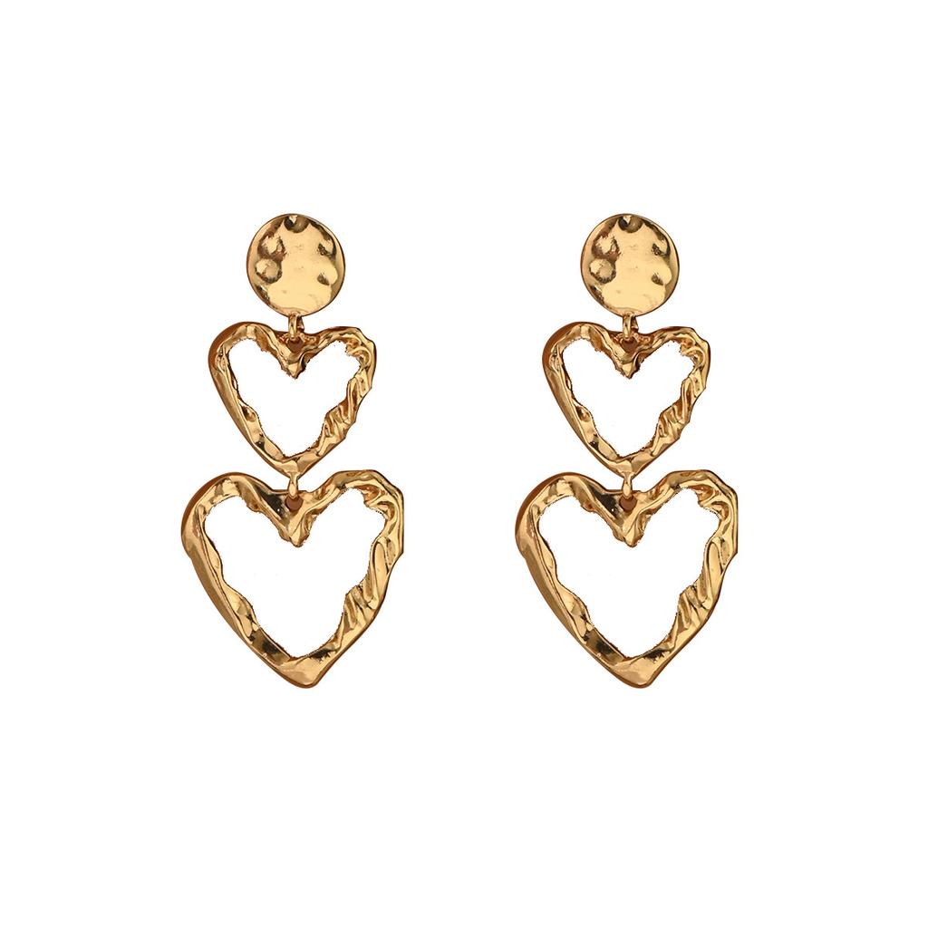 European and American Cross-Border Women's Jewelry Exaggerated Heart Design Metal Wrinkled Earrings Versatile High-End Earrings for Women