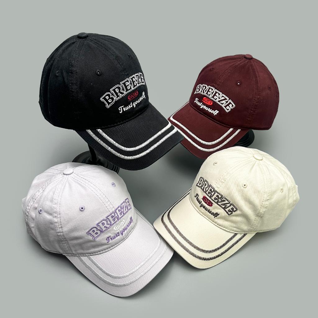 Korean Letters Embroidery Striped Baseball Hats New Men Women Sunshade Personal Versatile Casual Fashion Simple Ins Peaked Caps